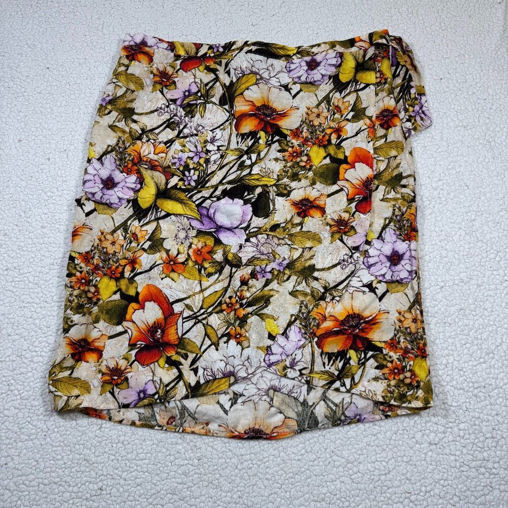 Chico's Women’s Linen Floral Sarong Faux-Wrap Skirt Size 4 (US 20/22) NEW